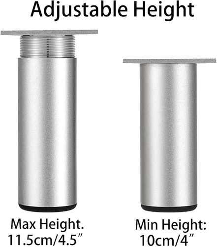 Miniatura 3 de BSTKEY 4 patas de gabinete de aleación de aluminio de 4 pulgadas – Patas de repuesto ajustables para muebles de gabinete, patas de pie de sofá