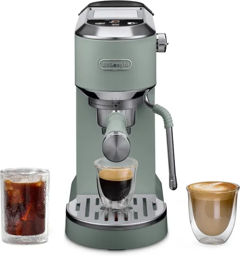 De'Longhi Dedica Duo - Máquina de Espresso Compacta - Cafetera de Preparación en Frío con Varilla Espumadora de Leche - para Espresso, Café Caliente