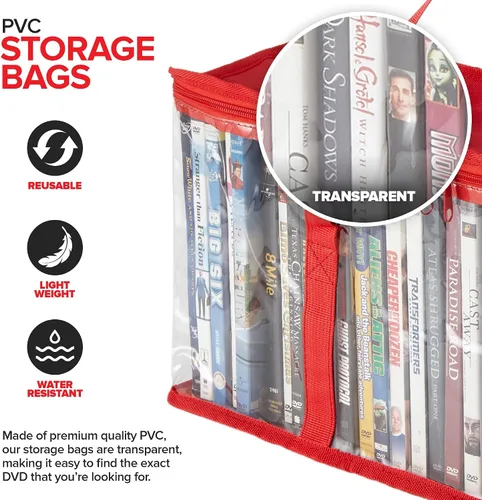 Miniatura 3 de Stock Your Home Bolsas de almacenamiento de DVD (juego de 6) bolsa organizadora de medios para DVD, CD, discos Blu Ray, estuches de películas, caja
