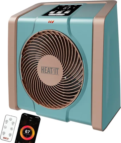 Miniatura 14 de HEATIT Calentador de espacio para interiores, pantalla digital con termostato, temporizador de 1-12 horas, modo de ventilador, 1500 W/750 W, Blanco