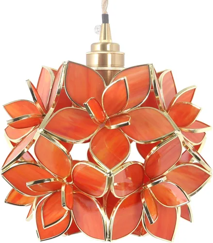 Miniatura 29 de Bieye L10749 - Lámpara colgante de techo de vidrio manchado estilo Tiffany con pantalla de 8 pulgadas de ancho (naranja, 8" flor de cerezo)