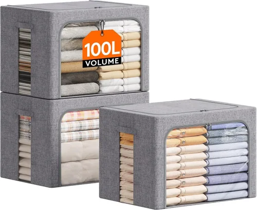 Miniatura 14 de Lifewit Contenedores de almacenamiento de ropa con marco de metal, caja de almacenamiento apilable, contenedores plegables de almacenamiento de ropa