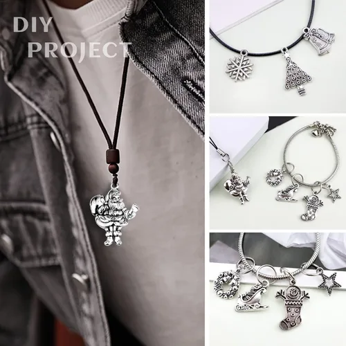 Miniatura 6 de JIALEEY Dijes de Navidad, Lotes al por mayor a granel Dijes de Navidad mezclados con colgantes de plata tibetana y metal para hacer joyas