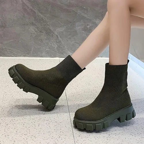 Miniatura 5 de Botas al tobillo con suela de lengüeta para mujer tacón bajo botas Chelsea elásticas botines cortos