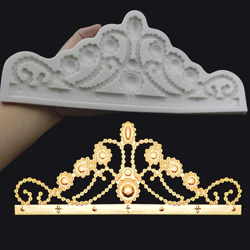 Miniatura 5 de Molde de silicona para fondant de corona grande, moldes de silicona para fondant, moldes de silicona barrocos de caramelo para chocolate, bandeja