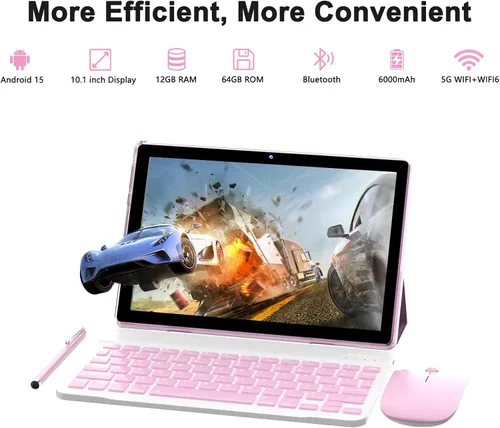 Miniatura 2 de Tableta Android 15 de 10 pulgadas (NO GO) Tabletas con teclado 64GB ROM+12GB RAM (expansión 4+8) Soporta expansión de 1TB 2MP+8MP Cámara dual Rosa