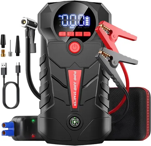 Arrancador con compresor de aire, refuerzo de batería de coche portátil de 4000A, caja de arranque de batería de coche 4 en 1 (8.5L Gas/6L Diesel)