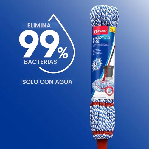 Miniatura 2 de O-Cedar MicroTwist MAX - Trapeador giratorio de microfibra con 1 repuesto adicional, cuenta con escurrir manos libres, cabezal de fregona extra