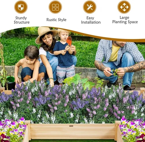 Miniatura 6 de GRAFFY - Camas de jardín elevadas de madera en forma de U al aire libre, caja de maceta elevada de madera, contenedor de jardín para flores
