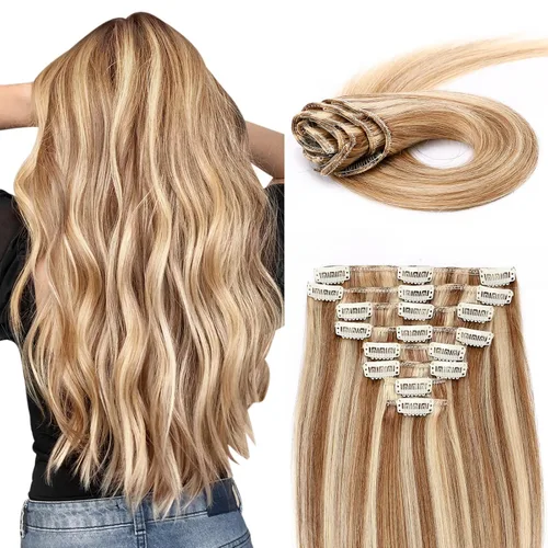Miniatura 22 de Extensiones de cabello humano 100% remy de 10 a 24 pulgadas, con clips, calidad grado 7A, cabeza completa, 8 piezas, 18 clips; largo, suave, sedoso