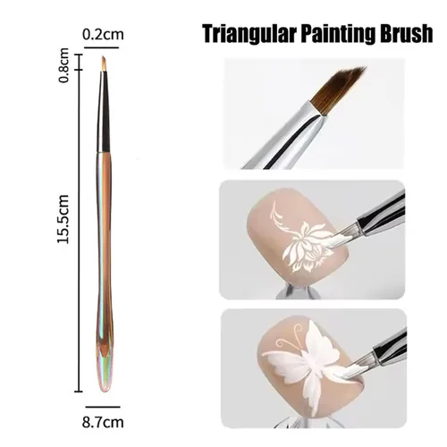 Miniatura 6 de Cepillo de uñas triangular para dibujar flores y mariposas 3D, pinceles de arte de uñas con mango acrílico Aurora, herramienta de diseño de uñas