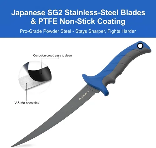 Miniatura 3 de ANTOWIN Cuchillo de filete de 7 pulgadas para pescado, hoja de acero inoxidable SG2 japonés de grado profesional, cuchillos de filete de pesca