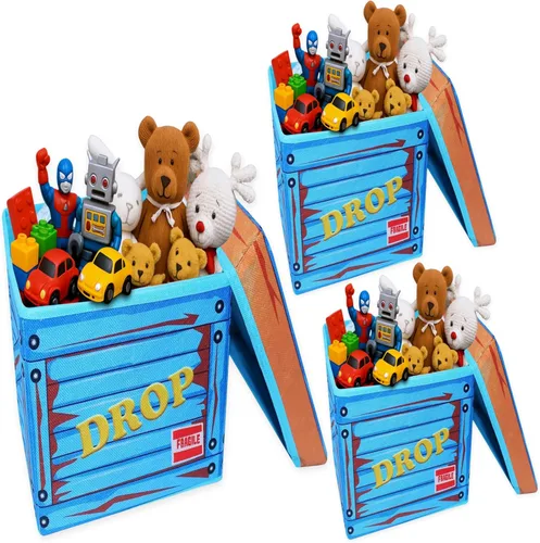 Miniatura 9 de Skywin TidyFriend - Caja de botín pequeña de tela con tapa de 10 x 10 x 10 pulgadas, almacenamiento de juguetes duradera y plegable, baúl