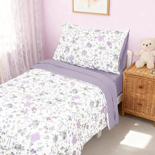 Miniatura 10 de SWESEN Juego de ropa de cama para niños pequeños, juego de ropa de cama azul espacial, suave y ligero de 4 piezas, incluye edredón, sábana encimera