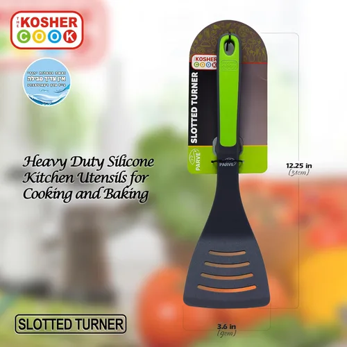 Miniatura 3 de Parve Green - Espátula giratoria ranurada, utensilio de cocina de silicona resistente para cocinar y hornear, mango ergonómico y agarre cómodo