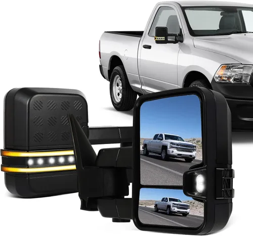 Miniatura 12 de ECCPP Juego de espejos de remolque, reemplazo en pareja, compatible con Chevy Silverado 1500 2500 HD 3500 Suburban 1500 2500 Tahoe para GMC Sierra