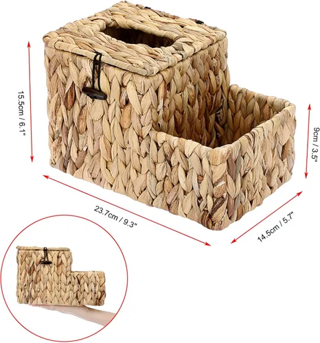 Miniatura 4 de Sumnacon Cubierta de caja de pañuelos cuadrada tejida - Soporte de caja de pañuelos decorativo de mimbre con organizador lateral, soporte de Natural