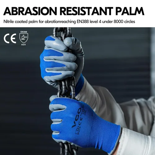Miniatura 3 de Vgo... 10 pares de guantes de trabajo de seguridad, guantes de jardinería, revestimiento de nitrilo antideslizante, guantes de inmersión