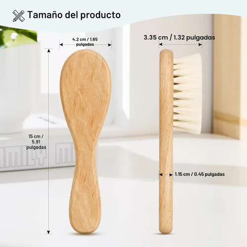 Miniatura 4 de Cepillo de Cabello para Bebé, Cepillo de Madera con Cerdas de Cabra para Recién Nacidos y Niños Pequeños, Ideal para Costra Láctea, Regalo Perfecto