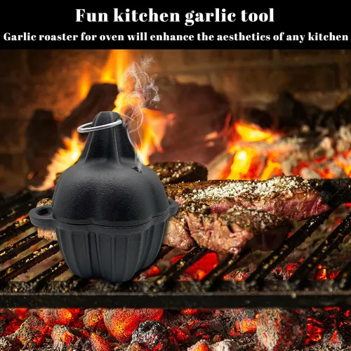 Miniatura 3 de Asador de hierro fundido, caja de ahumador de hierro fundido pre-sazonado para asar a gas, asador de ajo para horno, ideal para ahumar, asar, ajo