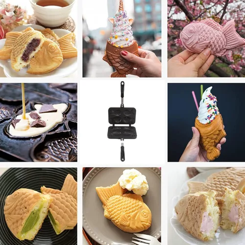 Miniatura 3 de Tissting 8.9 x 14.4 x 1.4 pulgadas Taiyaki Fish 4 bandejas en forma de pastel para hacer gofres, molde doble antiadherente Taiyaki doble bandeja