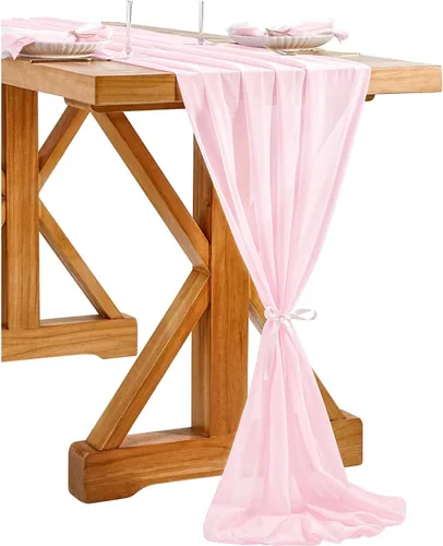 Miniatura 17 de SoarDream - Camino de mesa de gasa, color rosa bebé, de 27 x 120 pulgadas, camino de mesa de estilo romántico ideal para fiesta de boda Púrpura claro