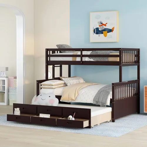 Miniatura 19 de Harper&Bright Designs - Litera individual sobre individual con barandilla de seguridad, escalera, cama nido individual con 3 cajones para niños