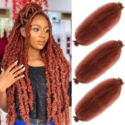 Miniatura 59 de Cabello afro elástico y trenzado de 30 pulgadas 2 paquetes, cabello preesponjado y trenzado elástico pre-estirado para extensiones de cabello suave