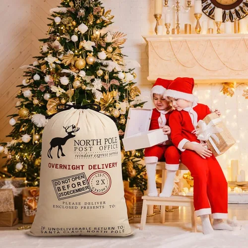 Miniatura 8 de HBlife Saco de lona de Papá Noel, bolsas grandes de Papá Noel de 19.7 x 27.6 pulgadas para regalos, sacos de Navidad personalizados para regalos