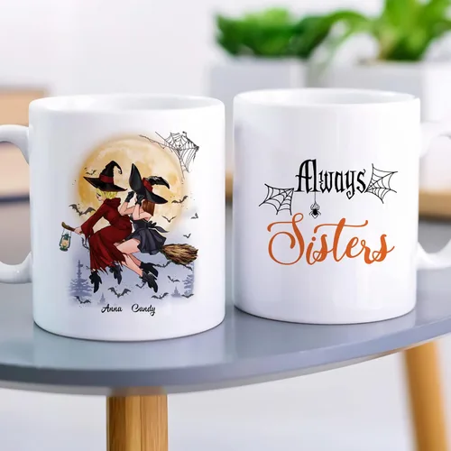 Miniatura 3 de Gossby Taza de café personalizada con texto en inglés "Always Sister", regalo personalizado para hermana con diseño, nombre, taza de Halloween