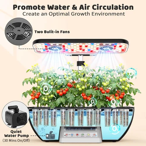 Miniatura 3 de Kit de sistema de cultivo hidropónico, 17 cápsulas de jardín de hierbas para interiores con luz de cultivo, circulación inteligente de agua y aire