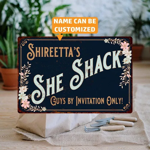 Letrero personalizado con texto en inglés "She Shack", decoración de metal, decoración de pared, arte de pared Diva Den Lady Cave Vintage Victorian