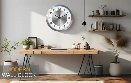 Miniatura 7 de Reloj de pared silencioso que funciona con pilas, moderno reloj de pared de metal decorativo para sala de estar, cocina, oficina, hogar, 12 pulgadas