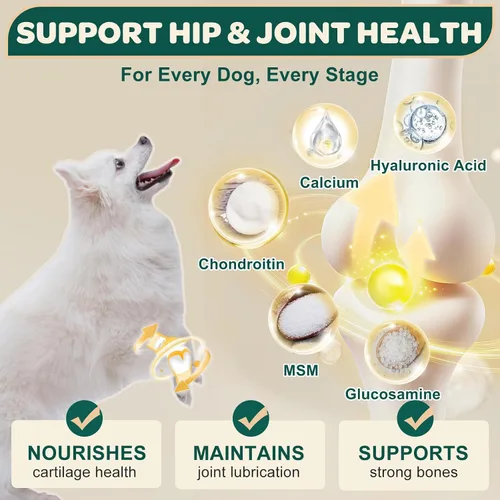 Miniatura 2 de Glucosamina para perros, suplemento de cadera y articulaciones para perros con condroitina, MSM, cúrcuma, omega-3 y calcio, la glucosamina