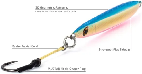 Miniatura 2 de X6 Jigs Ocean Jigs - Señuelos verticales rápidos de caída profunda de 7.76 oz (7.8 onzas) Anillo de propietario de ganchos MUSTAD Cordón