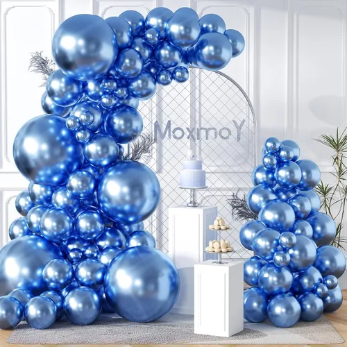 102 globos de color azul cromado de 18 pulgadas, 12 pulgadas, 10 pulgadas, 5 pulgadas, diferentes tamaños, kit de globos metálicos de fiesta para