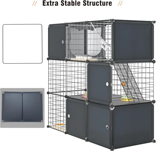 Miniatura 7 de Jaula para gatos para interiores con caja de arena, 3 niveles grande para corralitos Catio, jaula para gatos al aire libre, jaula de alambre
