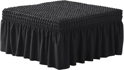 NIDITW Funda otomana elástica de sirsaca negra con falda, rectangular, para almacenamiento, funda otomana con textura de burbujas 3D, fundas para