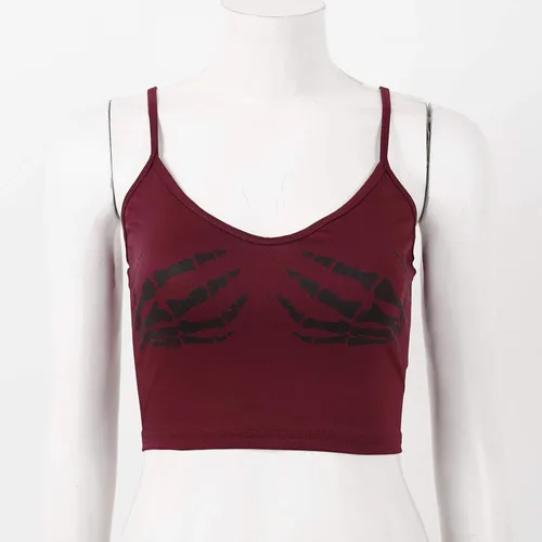 Miniatura 3 de Camiseta corta sin mangas con estampado de calavera E-Girl Y2K para mujer, camiseta sin mangas con estampado a mano