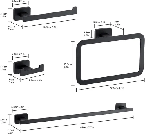 Miniatura 2 de Juego de accesorios de baño de 4 piezas, juego de toalleros de acero inoxidable negro mate montado en la pared, incluye toallero de 18 pulgadas