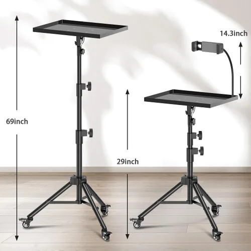 Miniatura 3 de Soporte para proyector con ruedas, trípode para laptop de 29 a 69 pulgadas con bandeja para mouse, soportes de DJ de altura ajustable con soporte
