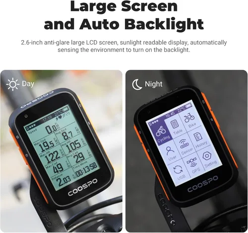 Miniatura 8 de Computadora de bicicleta COOSPO inalámbrica con GPS, velocímetro de bicicleta con retroiluminación automática, computadora de ciclismo GPS Bluetooth