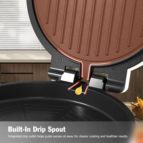 Miniatura 4 de KEINVE Máquina de pizza de 1000 W, plancha 2 en 1 para interiores y cocina de pizza, placa antiadherente abierta de 8.5 pulgadas de 180°