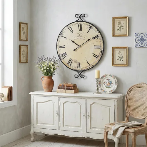 Miniatura 5 de Reloj de pared de 30 pulgadas para sala de estar, reloj de pared de granja extragrande, marco de hierro forjado con acabado dorado retro, relojes