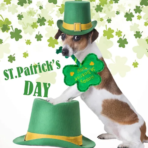 Miniatura 5 de Juguete para perros del día de San Patricio, juguetes chirriantes para perros con cuerda, juguetes de peluche de trébol de trébol, regalos del día