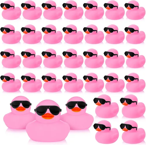 Sosation 36 Paquetes de Patitos de Goma Mini con Juego de Gafas de Sol de 2.2 Pulgadas, Patitos de Goma Chistosos y Sonorosos para Baño, Flotadores