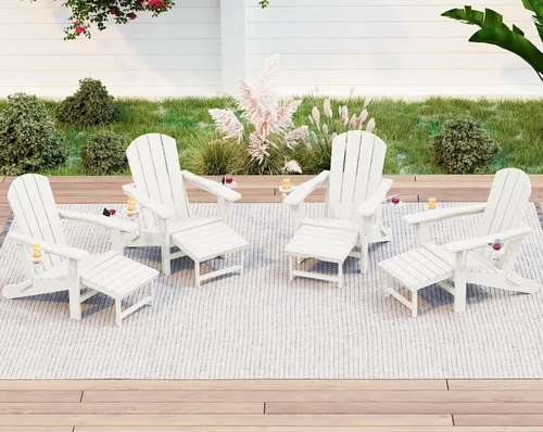 Miniatura 30 de KINGYES Silla Adirondack plegable ajustable con otomana retráctil, silla reclinable Adirondack de polietileno de alta densidad con soporte