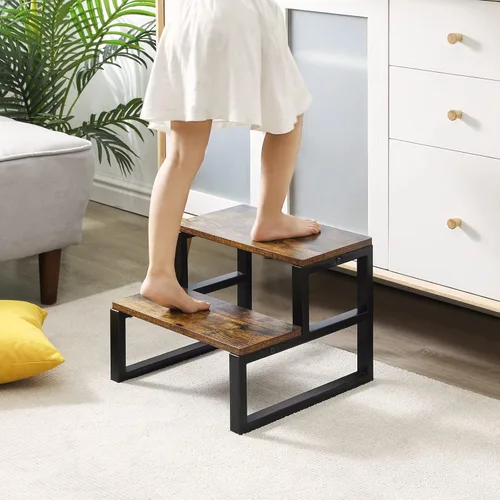 Miniatura 3 de IBUYKE Taburetes de Paso de Madera de 2 Escalones para Adultos y Niños, Taburete de Paso Resistente para Junto a la Cama con Capacidad de 500