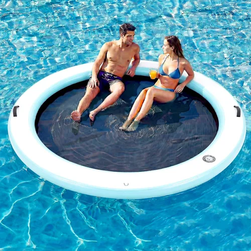 Miniatura 30 de 6-12FT Round Inflatable Floating Dock, Sunchill Float Ring, Water Hammock Tanning Pool Floats with Woven Fabric, Manual Pump for Quick Azul