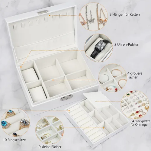Miniatura 2 de Bailinna Joyero organizador para mujeres y niñas, 2 capas, organizador de joyas de piel sintética, soporte de joyería con candado, bandeja extraíble